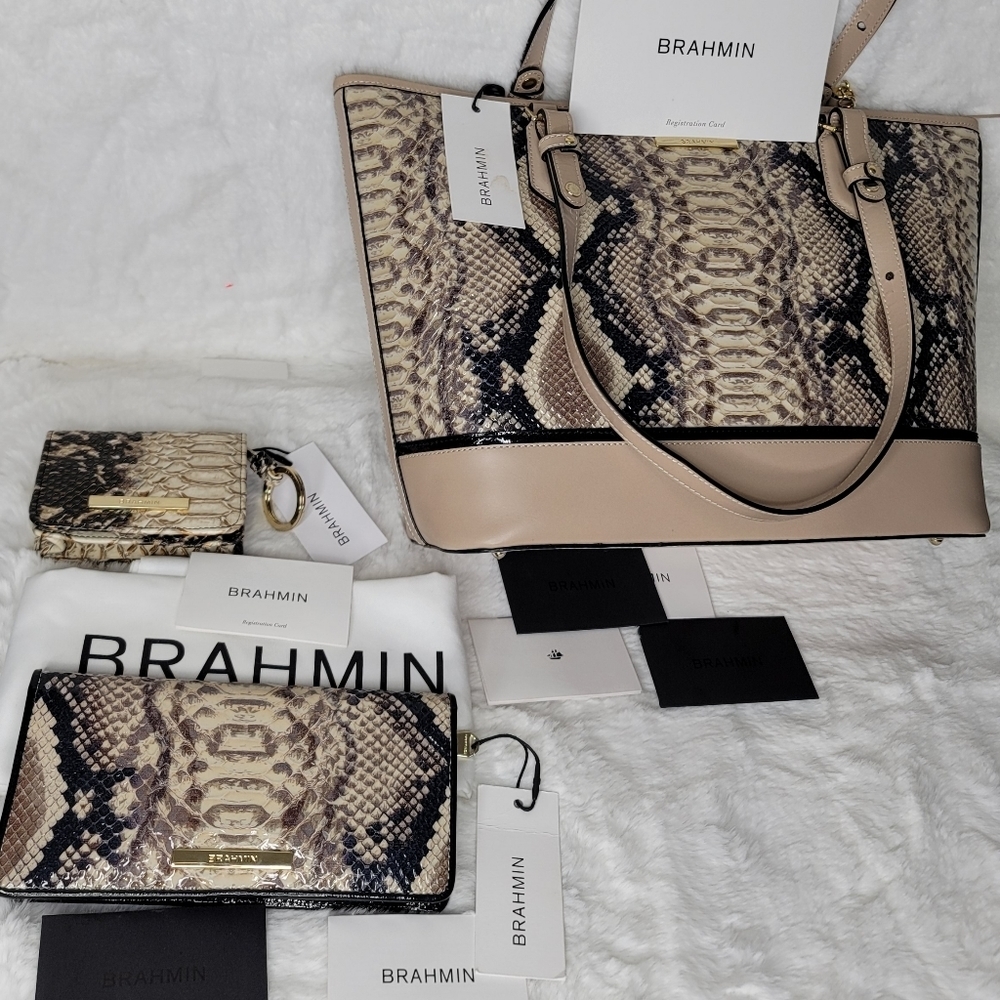 Brahmin 3 SET Italian Leather PURSE BAG Handbag Wallet  AUTHENTICITY GUARANTEE - Picture 16 of 16